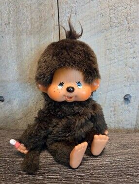Sekiguchi Monchhichi Vintage 70s Blue Eyes Plush Thumb Sucker Fur Doll Monkey